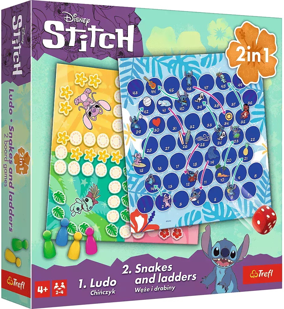 Joc de societate 2 în 1 Lilo &amp; Stitch (Ludo/Snakes and Ladders) - Pentru copii