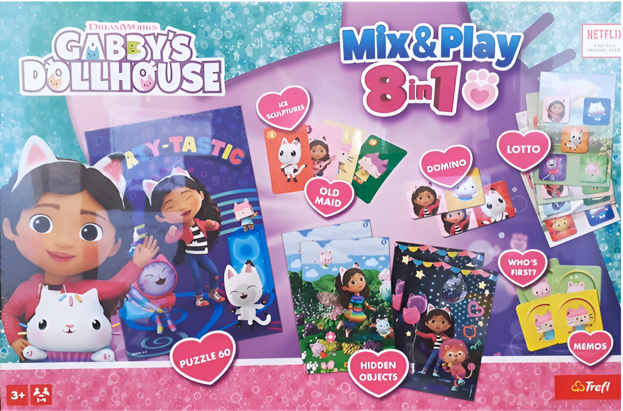 Joc de societate Mix &amp; Play 8 in 1: Gabby's Dollhouse - Pentru copii