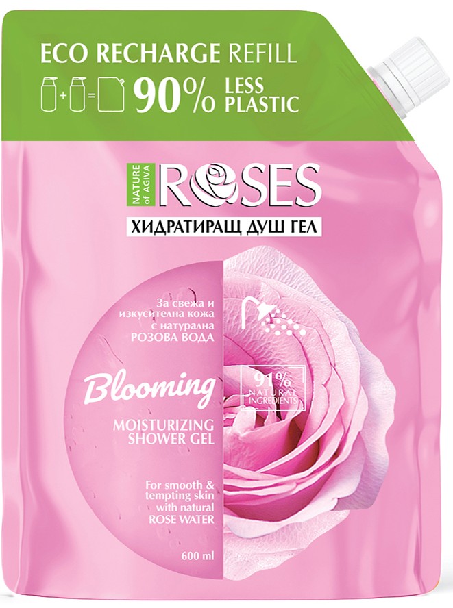 Nature of Agiva RosesGel de duș hidratant  Blooming, umplutură , 600 ml