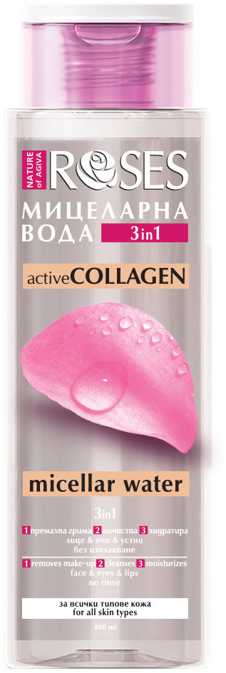 Nature of Agiva Roses Apă micelară cu apă de trandafiri, ulei de amarant și colagen, 400 ml