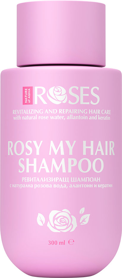 Nature of Agiva Roses Șampon revitalizant și regenerant cu apă naturală de trandafiri, 300 ml
