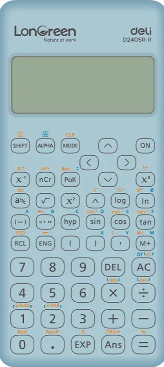 Calculator științific Deli LonGreen - ED240SR-R, 10+2 dgt, albastru
