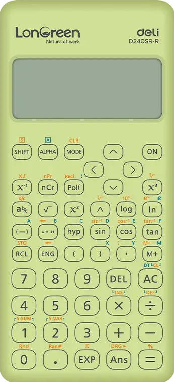 Calculator științific Deli LonGreen - ED240SR-R, 10+2 dgt, verde