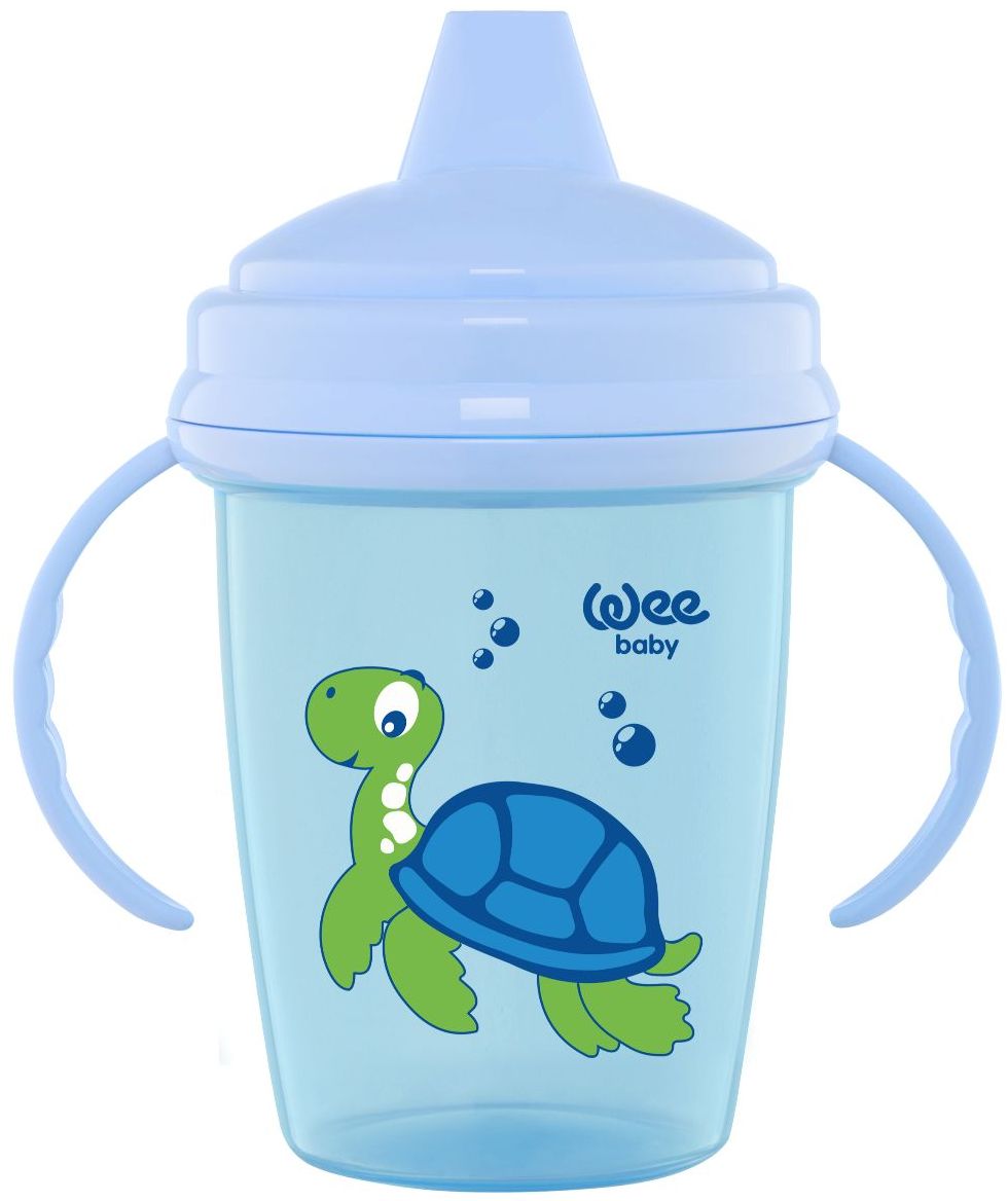 Cană cu mânere antivărsare Wee Baby - Enjoy, albastru, 240 ml