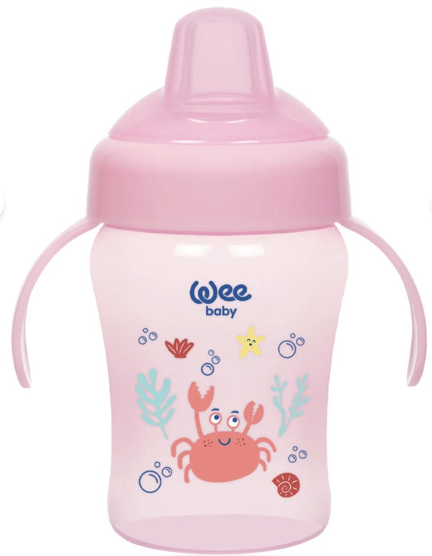 Cană anti-vărsare cu mânere  Wee Baby - Roz cu crab, 240 ml