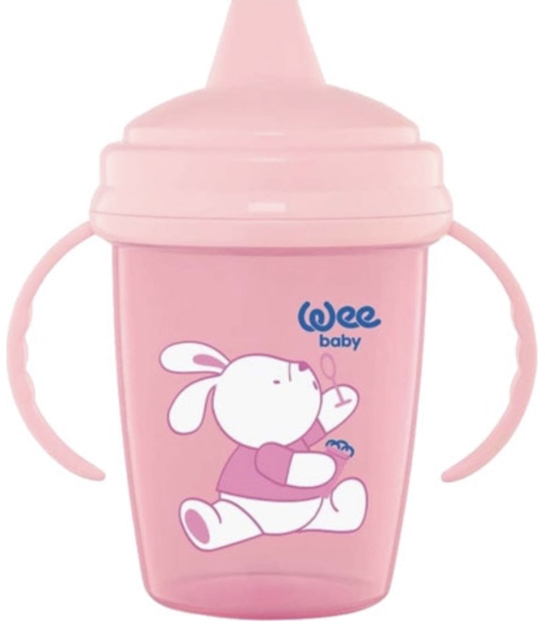 Cană anti-vărsare cu mânere Wee Baby - Iepuraș roz, 240 ml