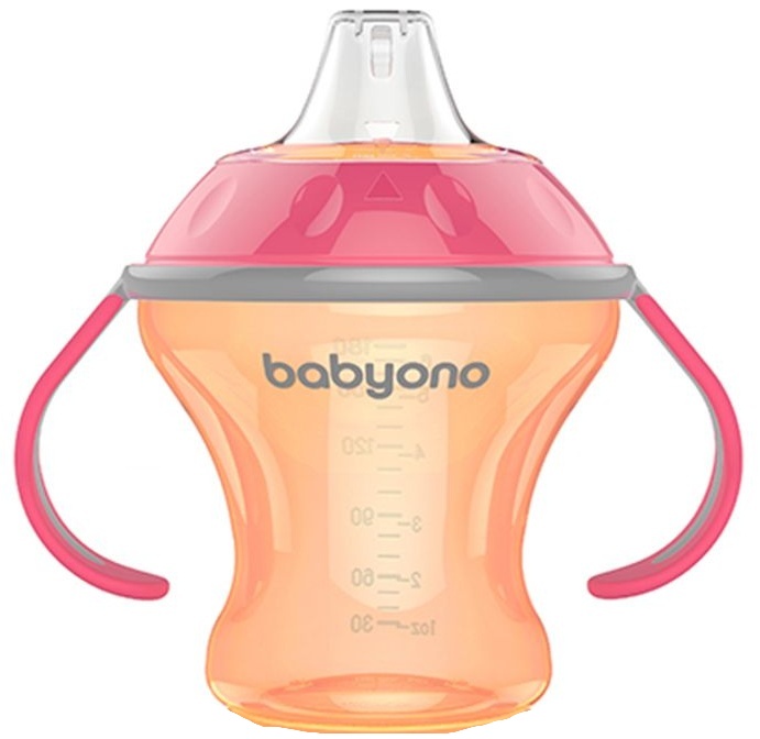 Cana anti-vărsare cu cioc moale Babyono - Natural, 180 ml, portocaliu