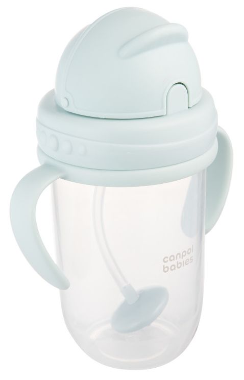 Cană anti-vărsare cu pai și mânere Canpol - 270 ml, verde