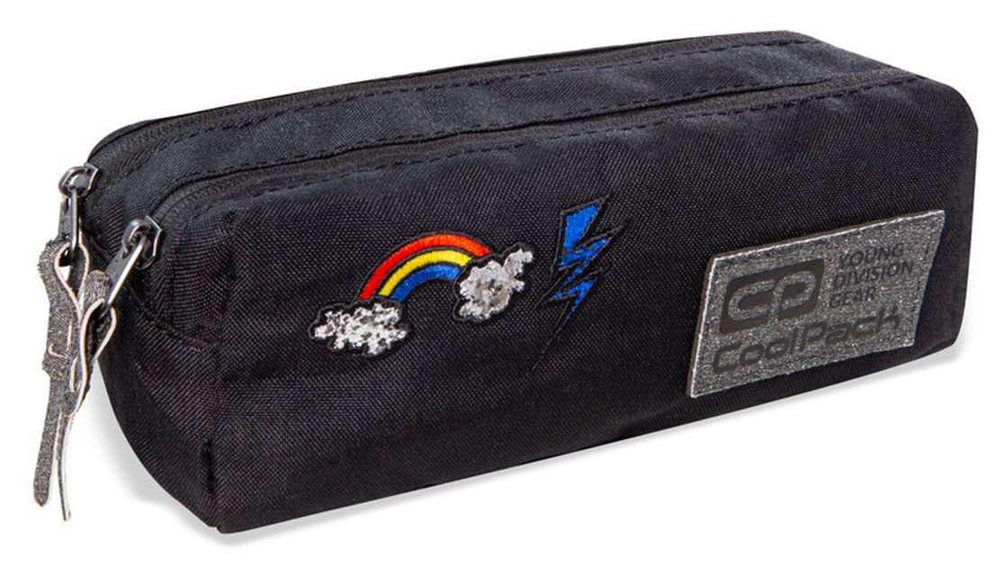 Penar scolar dreptunghiular Cool Pack Edge - Sparkling Badges, Black, cu 2 fermoare
