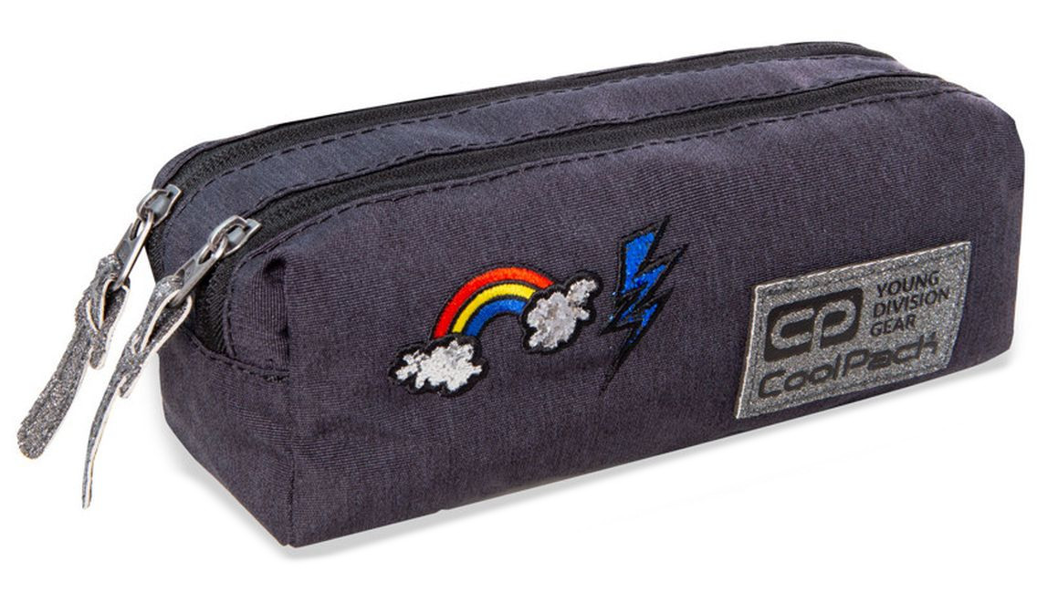 Penar scolar dreptunghiular Cool Pack Edge - Sparkling Badges, Grey, cu 2 fermoare