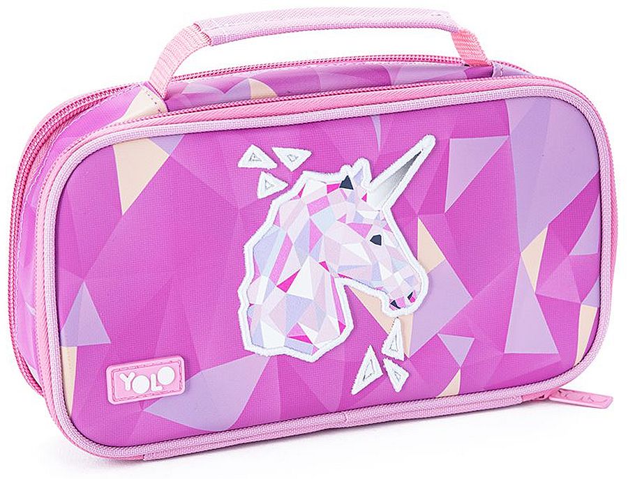 Penar școlar cu mâner YOLO 3D Unicorn - 2 fermoare