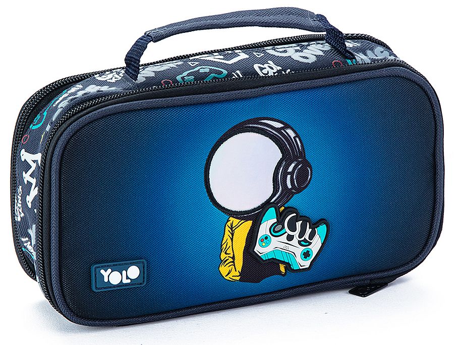 Penar școlar cu mâner YOLO Galactic - Gamer, 2 fermoare