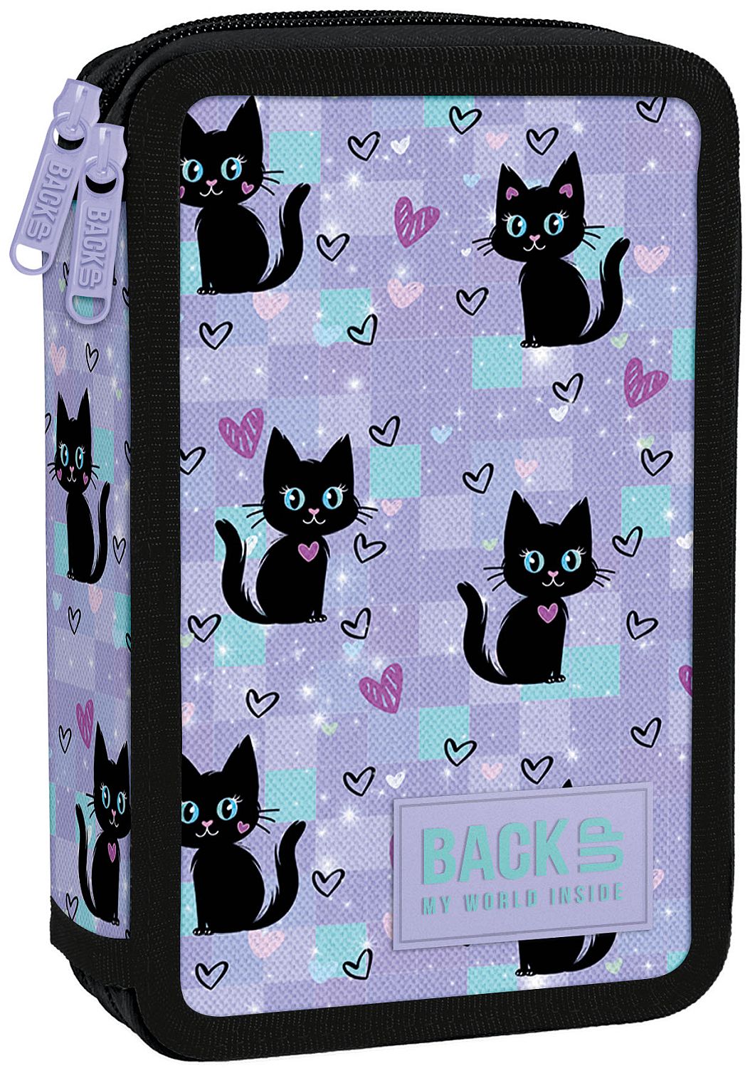 Penar cu rechizite  Back Up DW - Black Cats, cu 2 fermoare