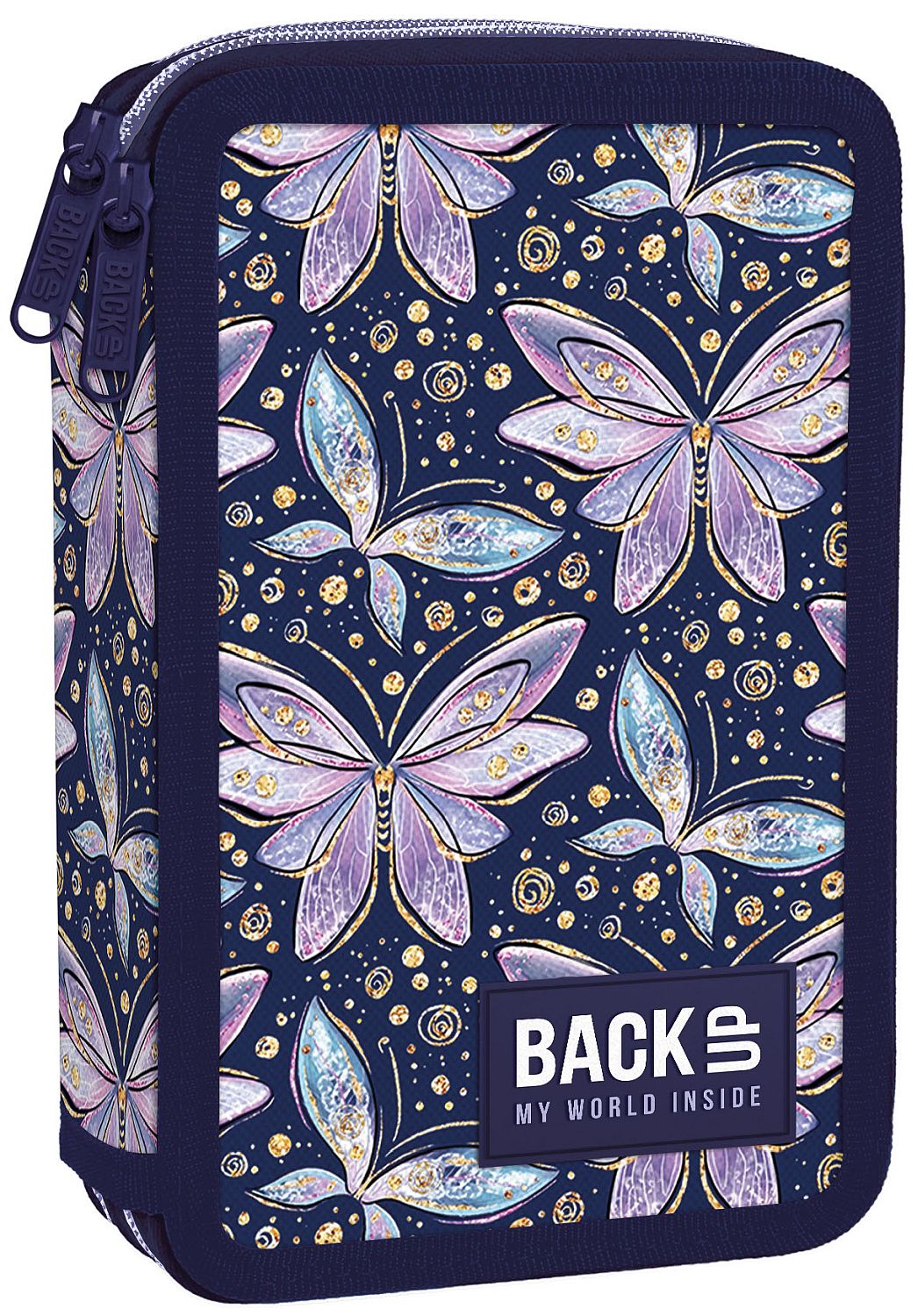 Penar cu rechizite  Back Up DW - Butterflies, cu 2 fermoare