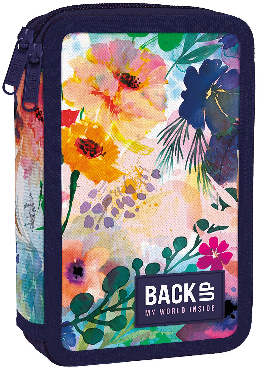 Penar cu rechizite  Back Up DW - Flowers, cu 2 fermoare