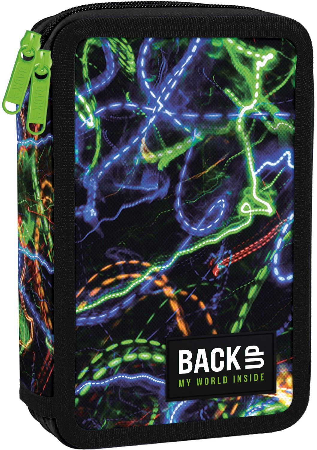 Penar școlar cu rechizite BackUp DW - Neon, 2 fermoare