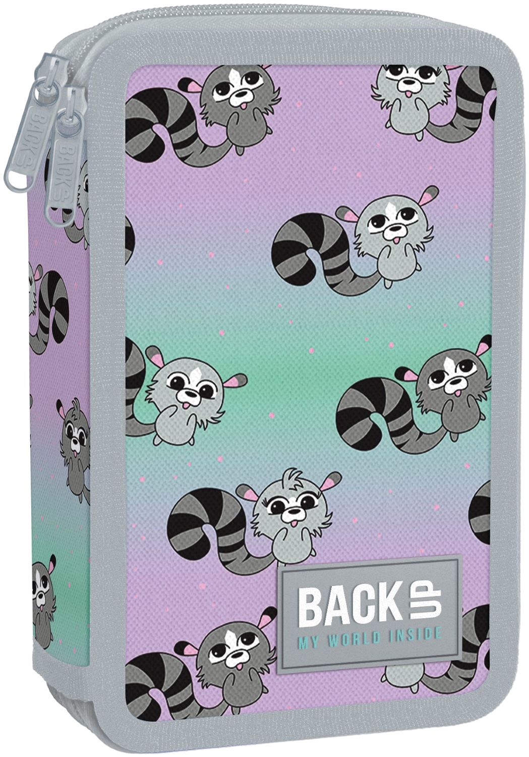 Penar școlar cu rechizite BackUp DW - Raccoons, 2 fermoar