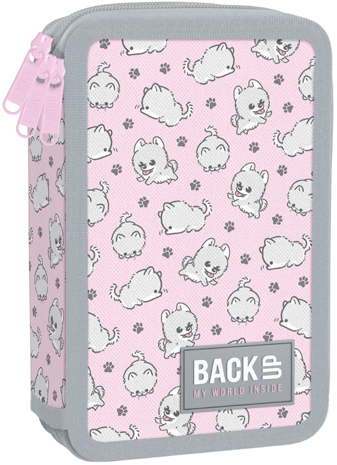 Penar școlar cu rechizite BackUp EW - Doggies, cu 3 fermoare