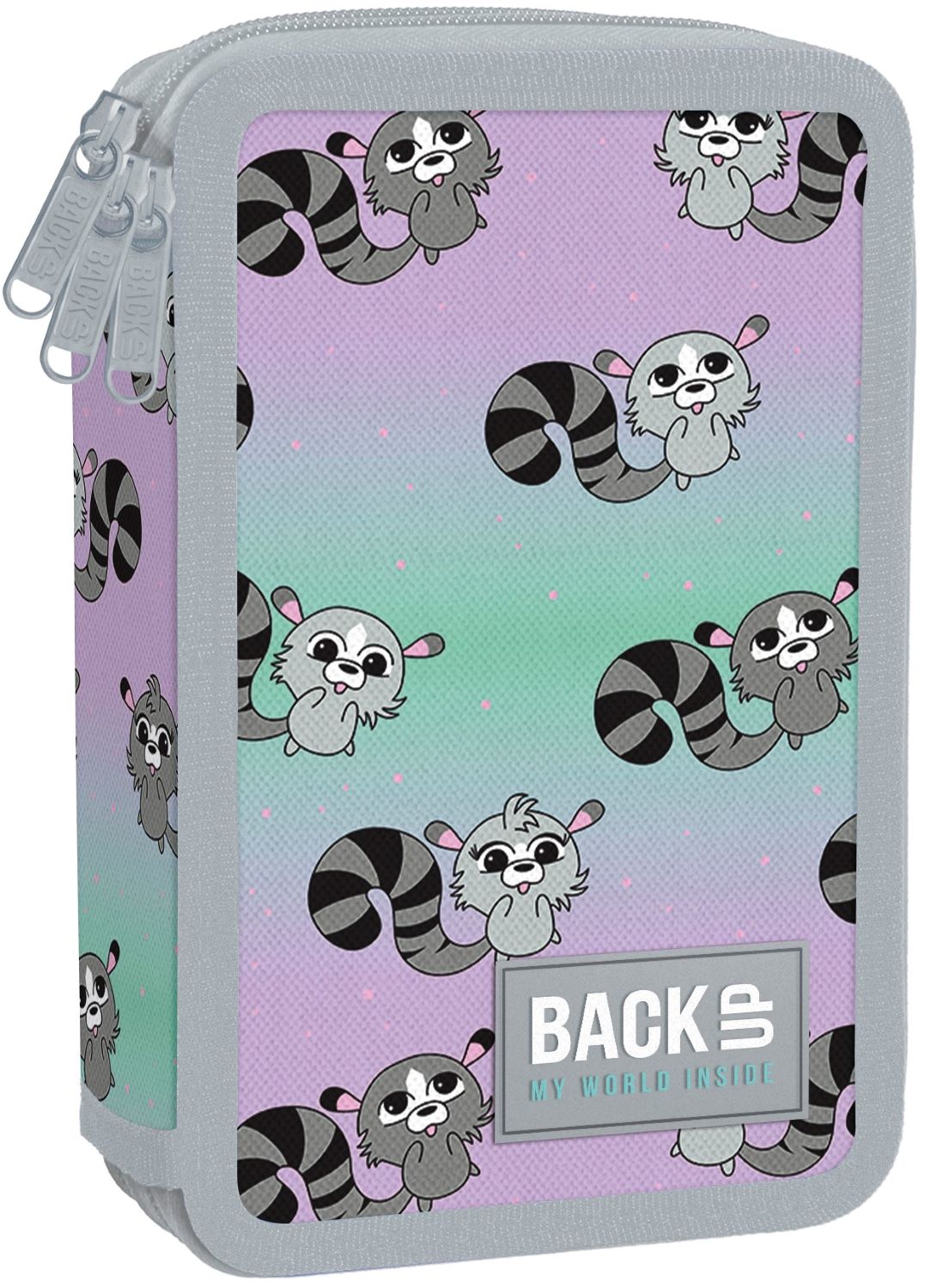 Penar școlar cu rechizite BackUp EW - Raccoons, 3 fermoar