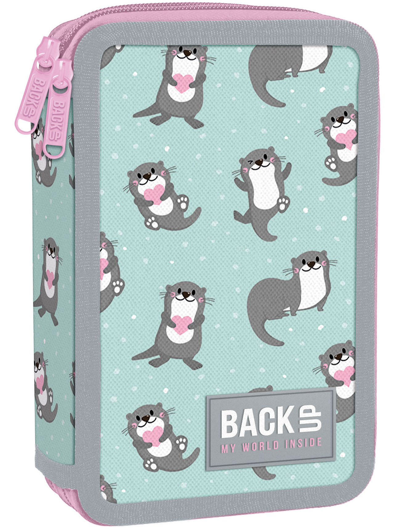 Penar școlar echipat Back Up DW - Otters In Love, cu 2 fermoare
