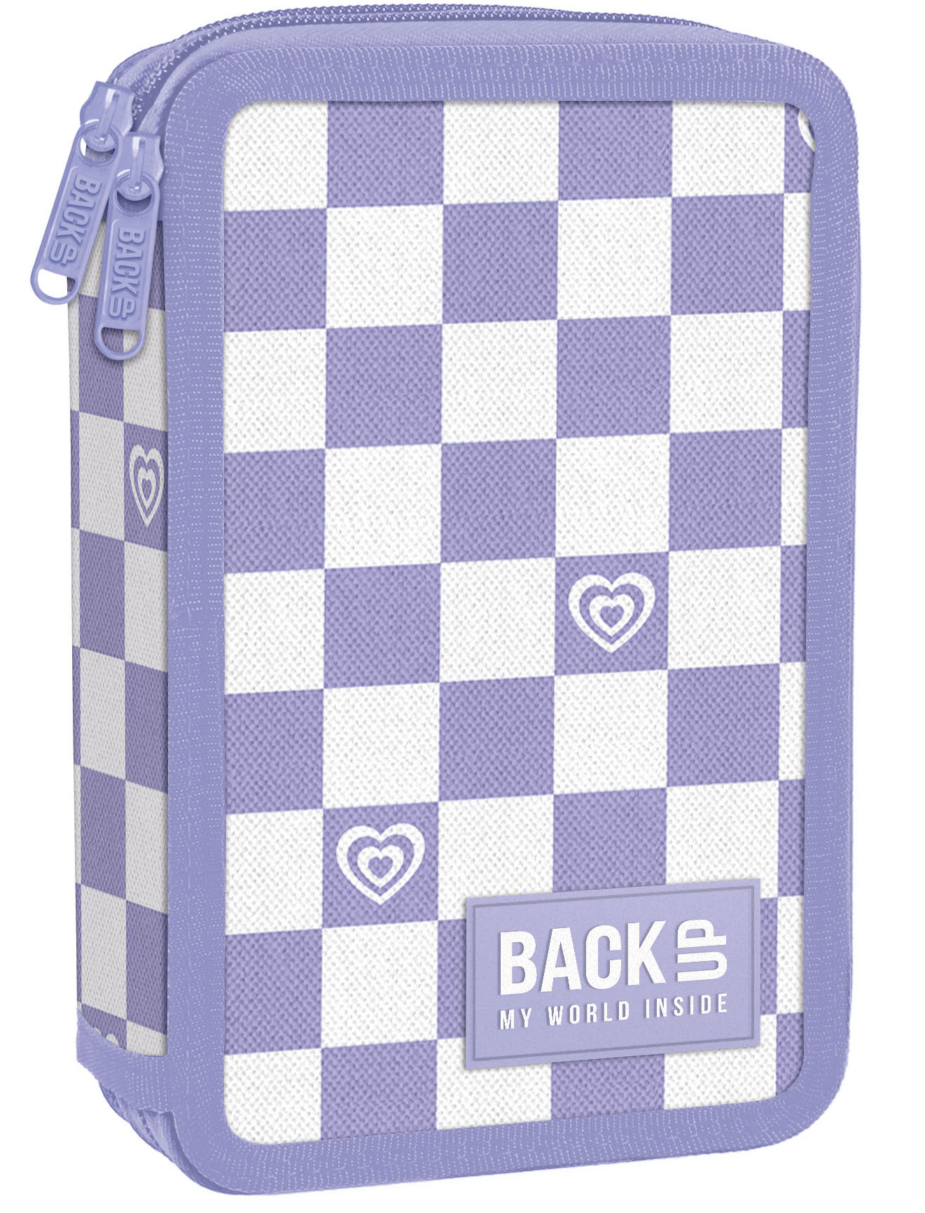 Penar școlar echipat Back Up DW - Purple Chess, cu 2 fermoare