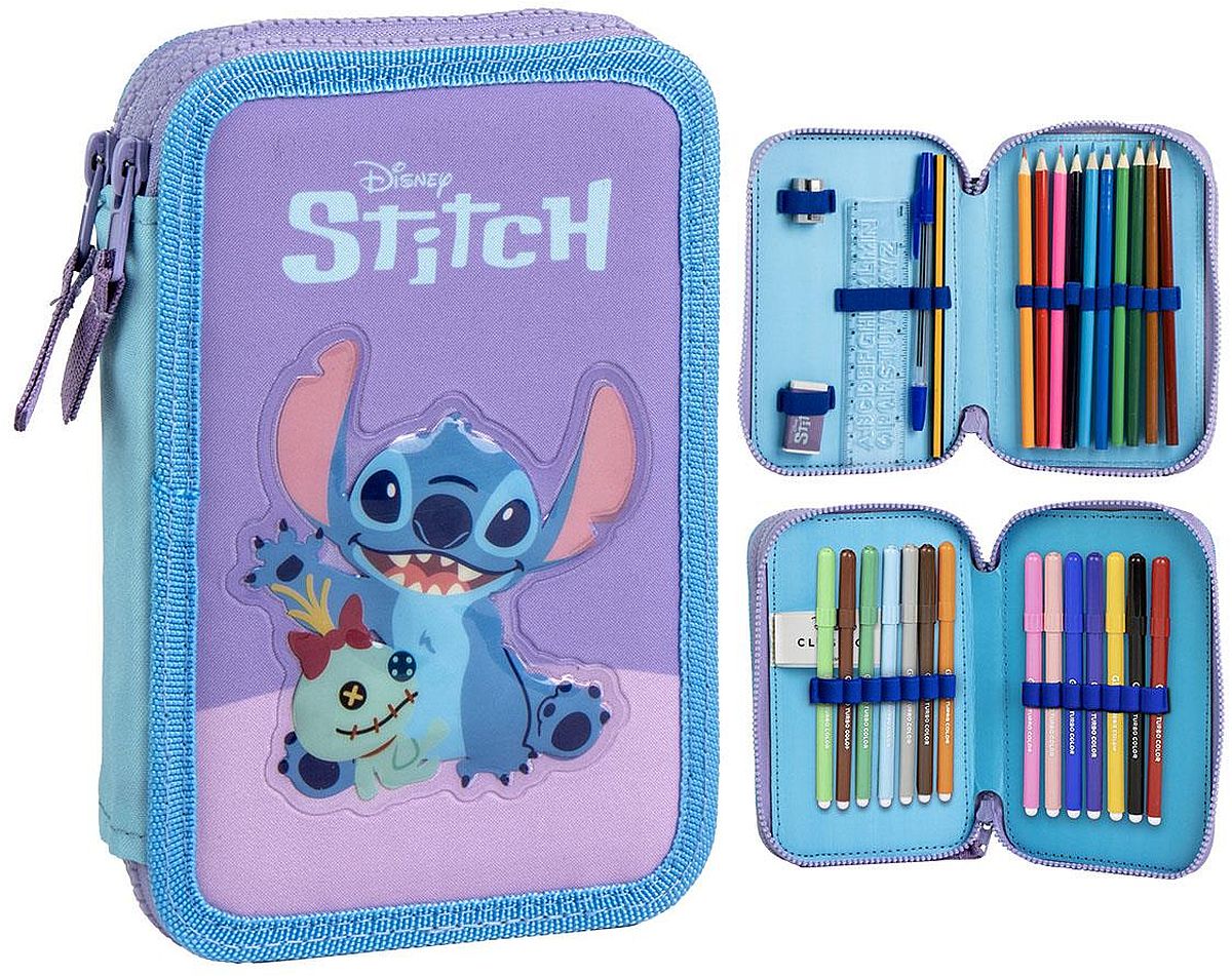 Penar cu rechizite Cerda Stitch - Violet, 2 fermoare