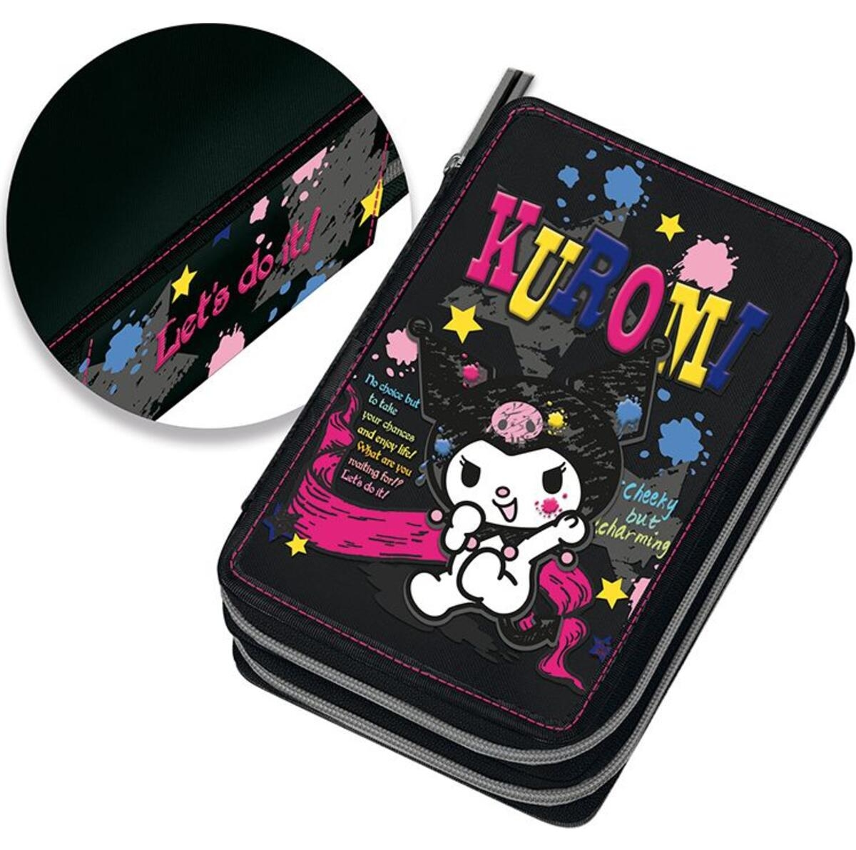 Penar Graffiti Kuromi Sketchy cu Accesorii 2 Fermoare