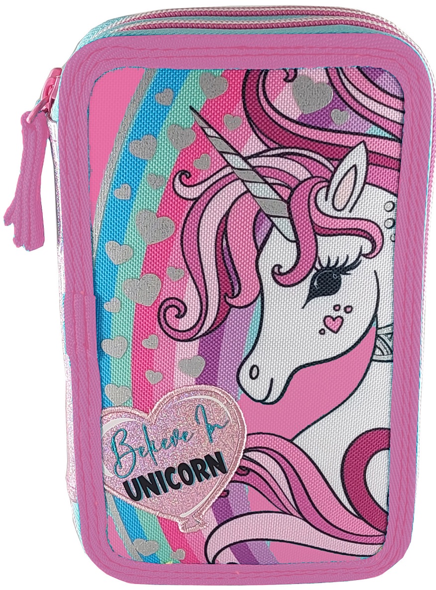 Penar școlar echipat Graffiti Unicorn - Believe in Unicorn, 2 fermoare