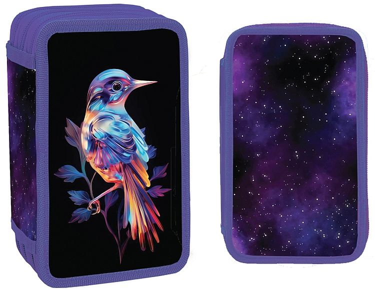 Penar cu rechizite S. Cool - Birdy, 3 fermoare, 38 piese
