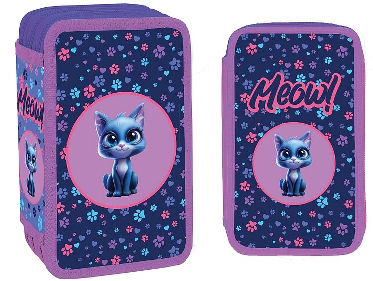 Penar cu rechizite S. Cool - Meow, 3 fermoare, 38 piese