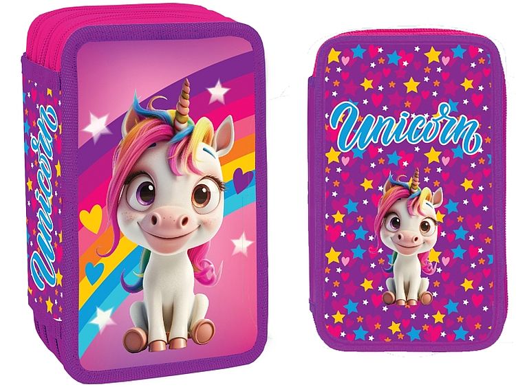 Penar cu rechizite S. Cool - Unicorn, 3 fermoare, 38 piese