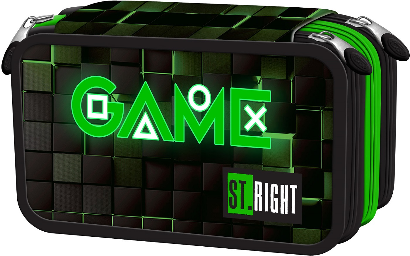 Penar cu rechizite St. Right Green Game - Cu 3 fermoare