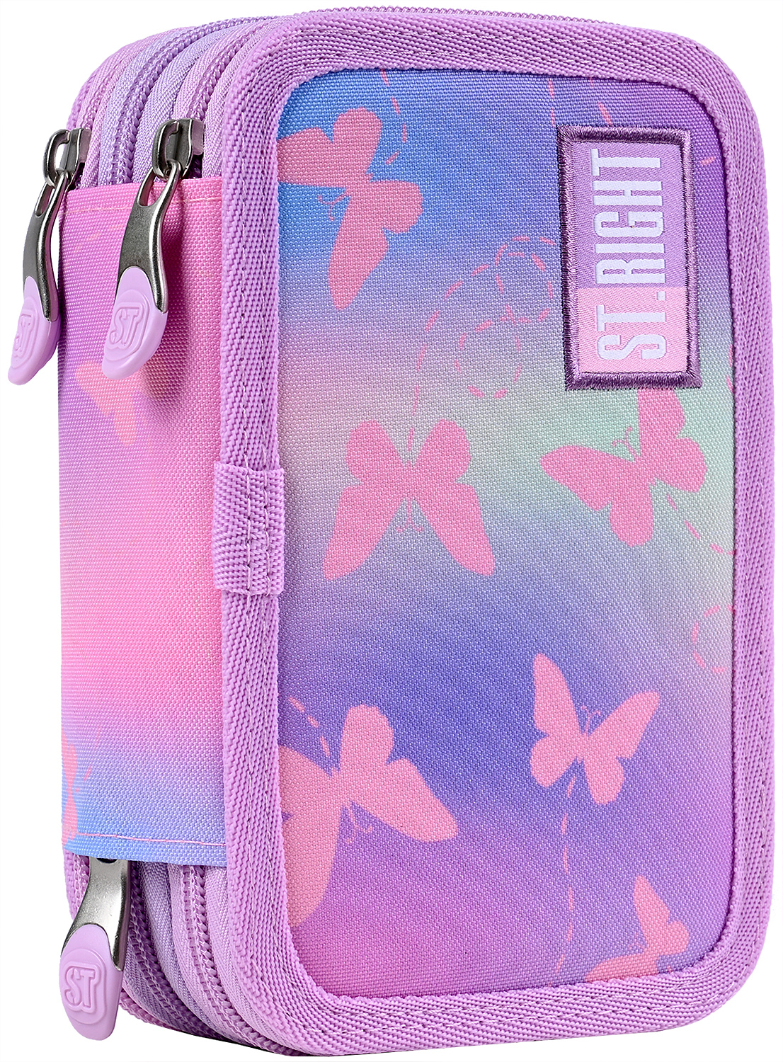 Penar cu rechizite St. Right Pink Butterflies - Cu 3 fermoare