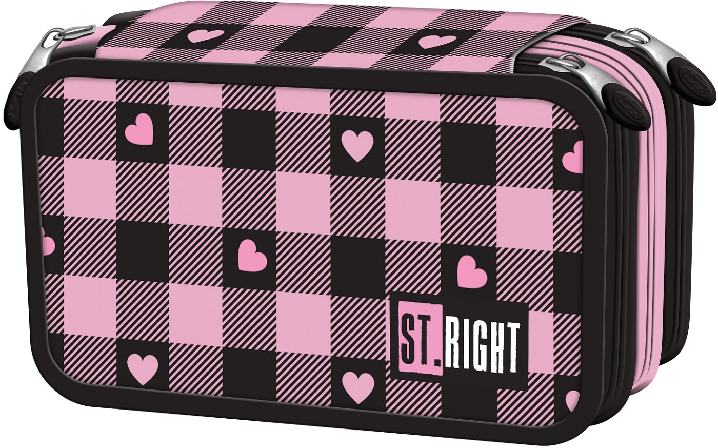 Penar cu rechizite St. Right Pink Checkered - Cu 3 fermoare