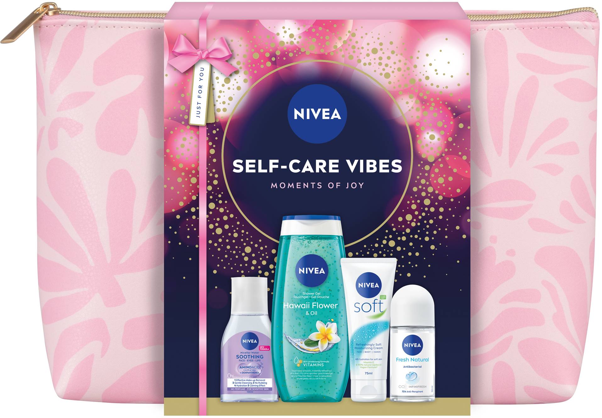 Nivea Set cadou Self-Care Vibes, cu gentuță, 4 piese
