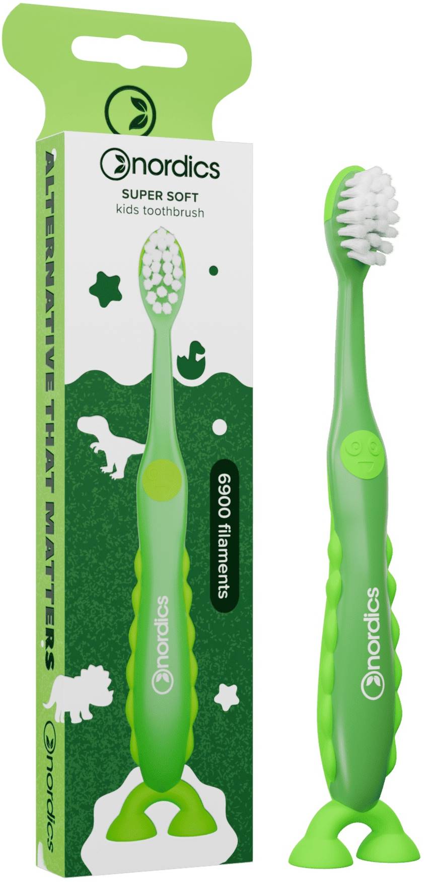 Nordics Periuță de dinți premium pentru copii Dino 6900, Soft, verde