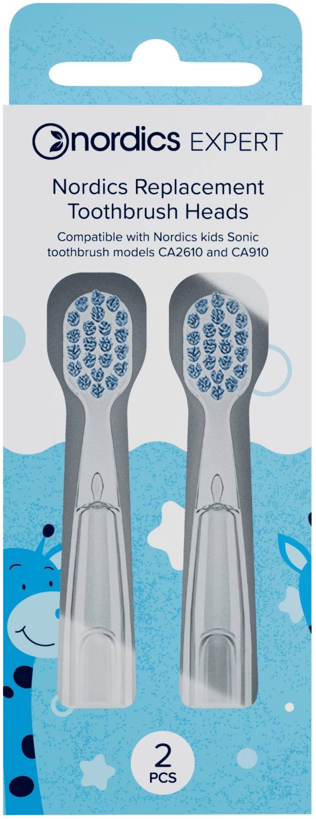 Nordics Capete de schimb pentru periuțe electrice pentru copii, albastre, 2 buc