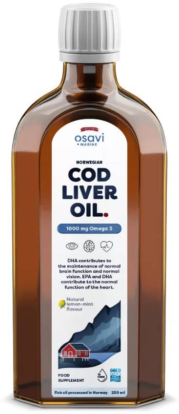 Norwegian Cod Liver Oil, 1000 mg, lămâie și mentă, 250 ml, Osavi