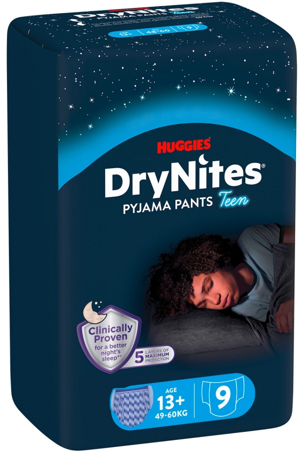 Scutece-chiloței de noapte Huggies DryNites - 13+ ani, 49-60 kg, 9 buc, albastru
