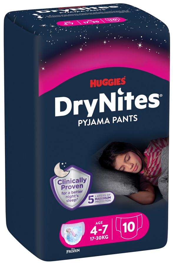 Scutece chilotei Huggies Drynites - Pentru fete, 4-7 ani, 17-30 kg, 10 buc.