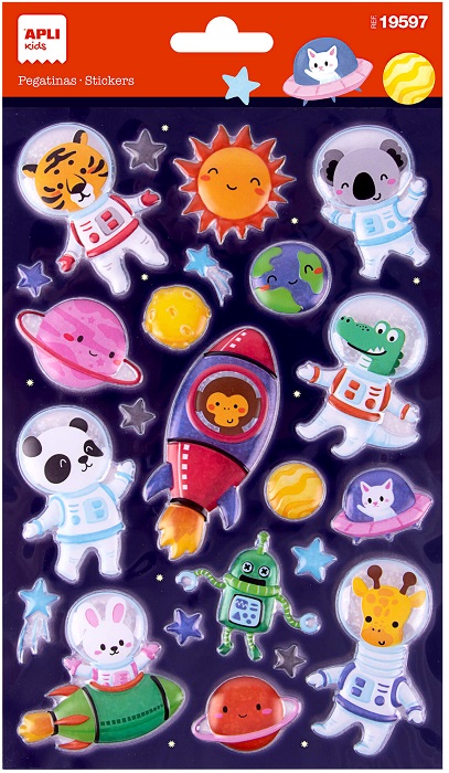 Stickere volumetrice Apli Kids - Animale cosmonaute, 23 buc.