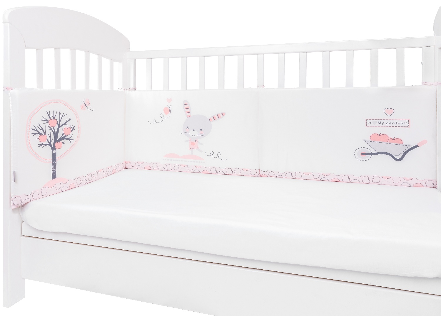 Apărătoare pentru pătuț Kikka Boo - cu spumă, 180 cm, Pink Bunny