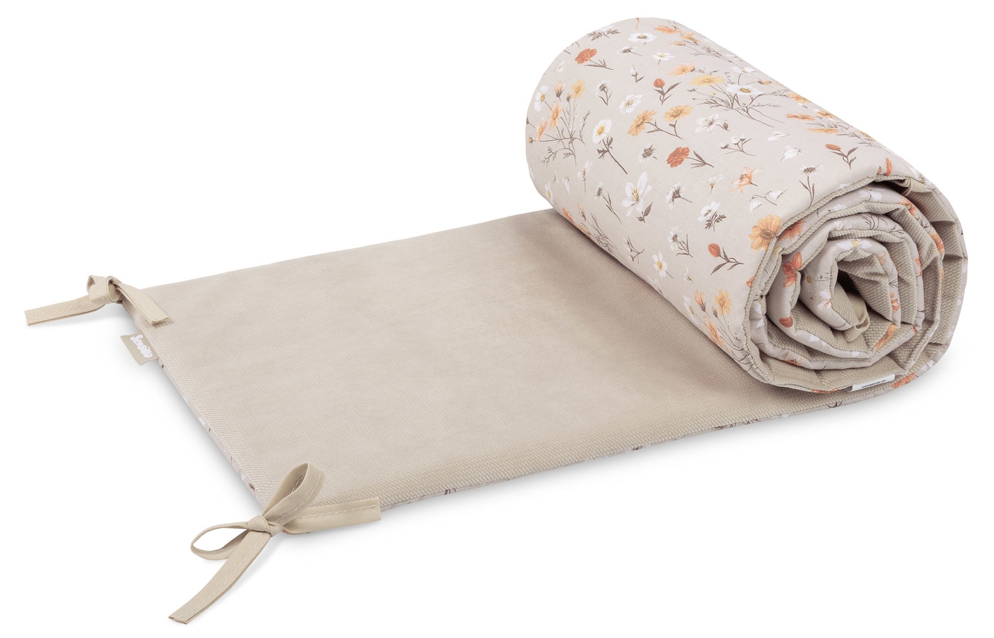 Apărătoare pentru pat Sensillo - Flori bej, cu două fețe, 180 x 30 cm