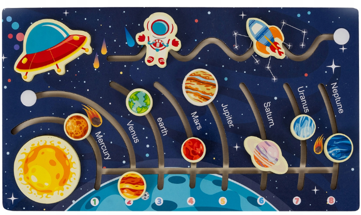 Puzzle educativ din lemn Kruzzel – Sistemul solar, Montessori