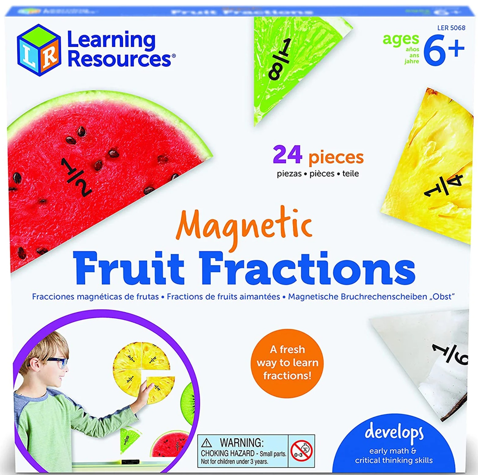 Kit educațional  Learning Resources - Fracții magnetice, fructe