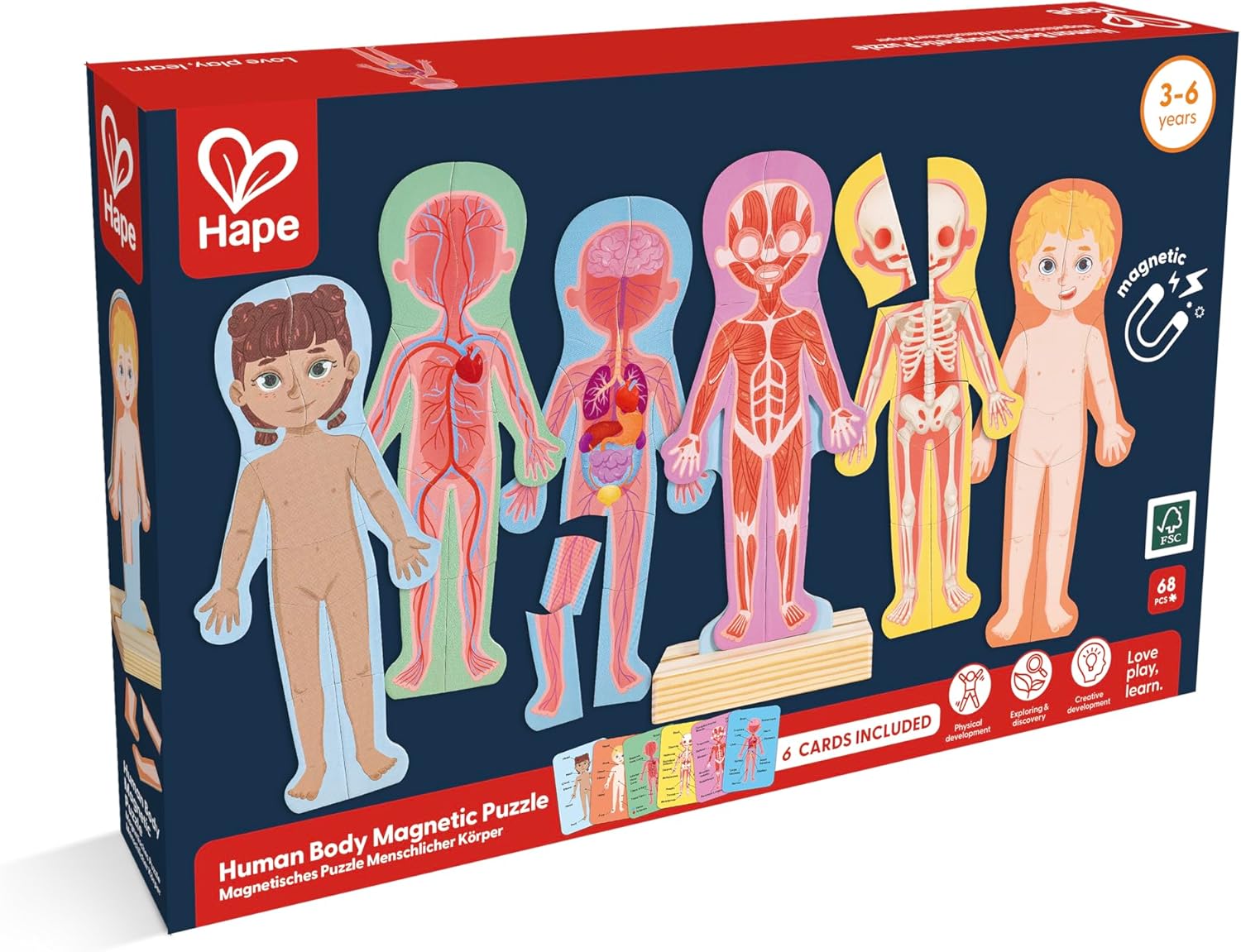 Puzzle magnetic educațional Hape din 68 piese - Corpul uman