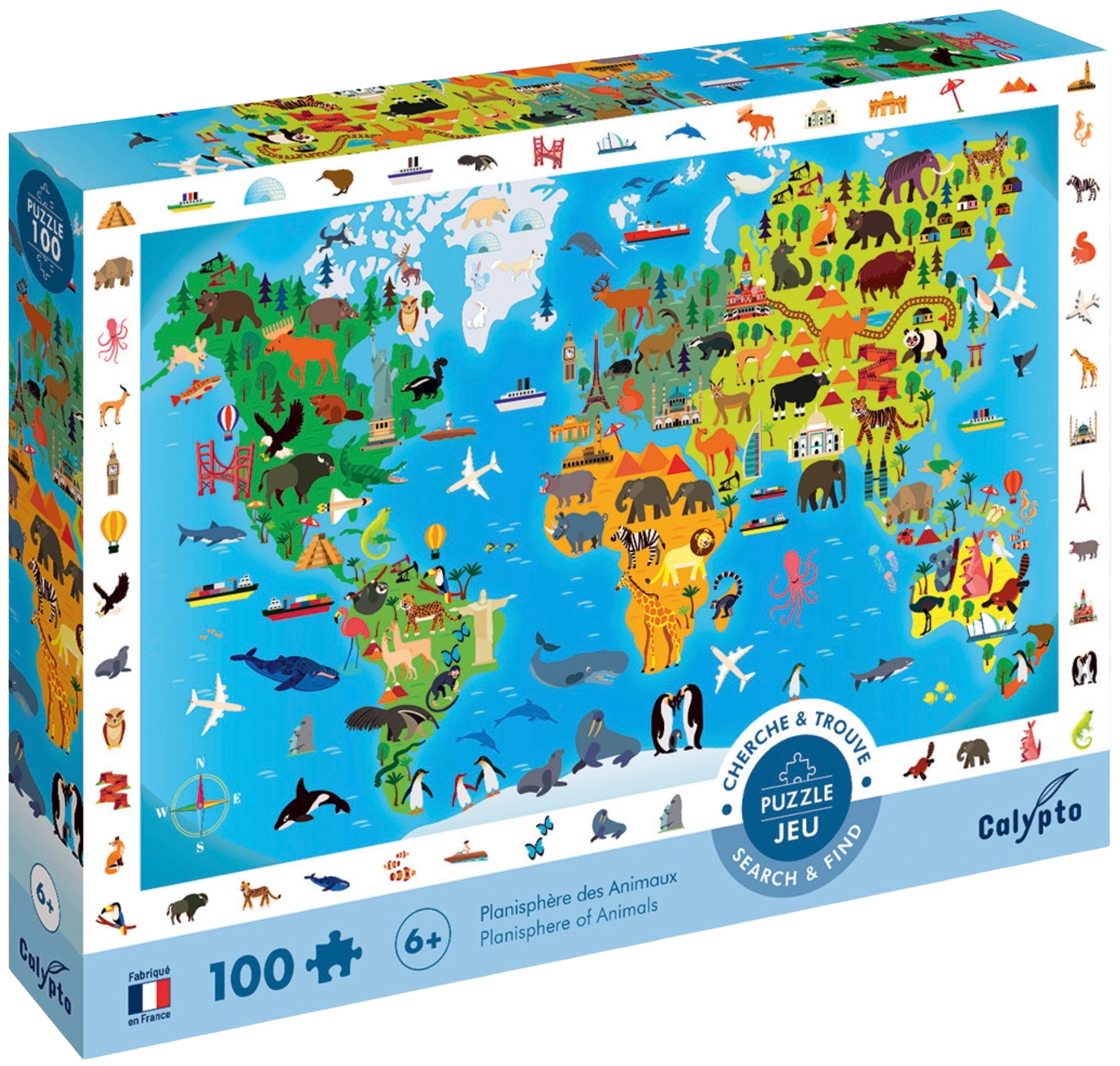 Puzzle educațional Djeco - Animale sălbatice, 100 piese