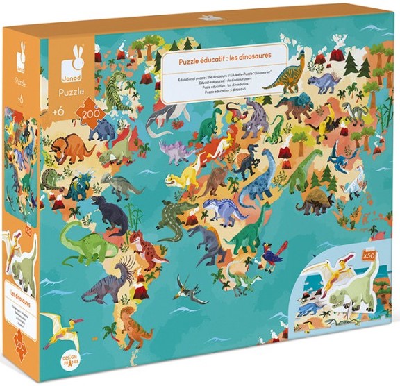 Puzzle educațional Janod din 200 de piese - Dinozauri