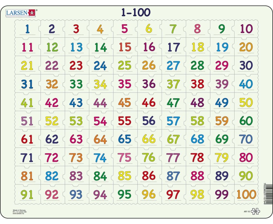 Puzzle educațional Larsen din 100 de piese - Numerele de la 1 la 100