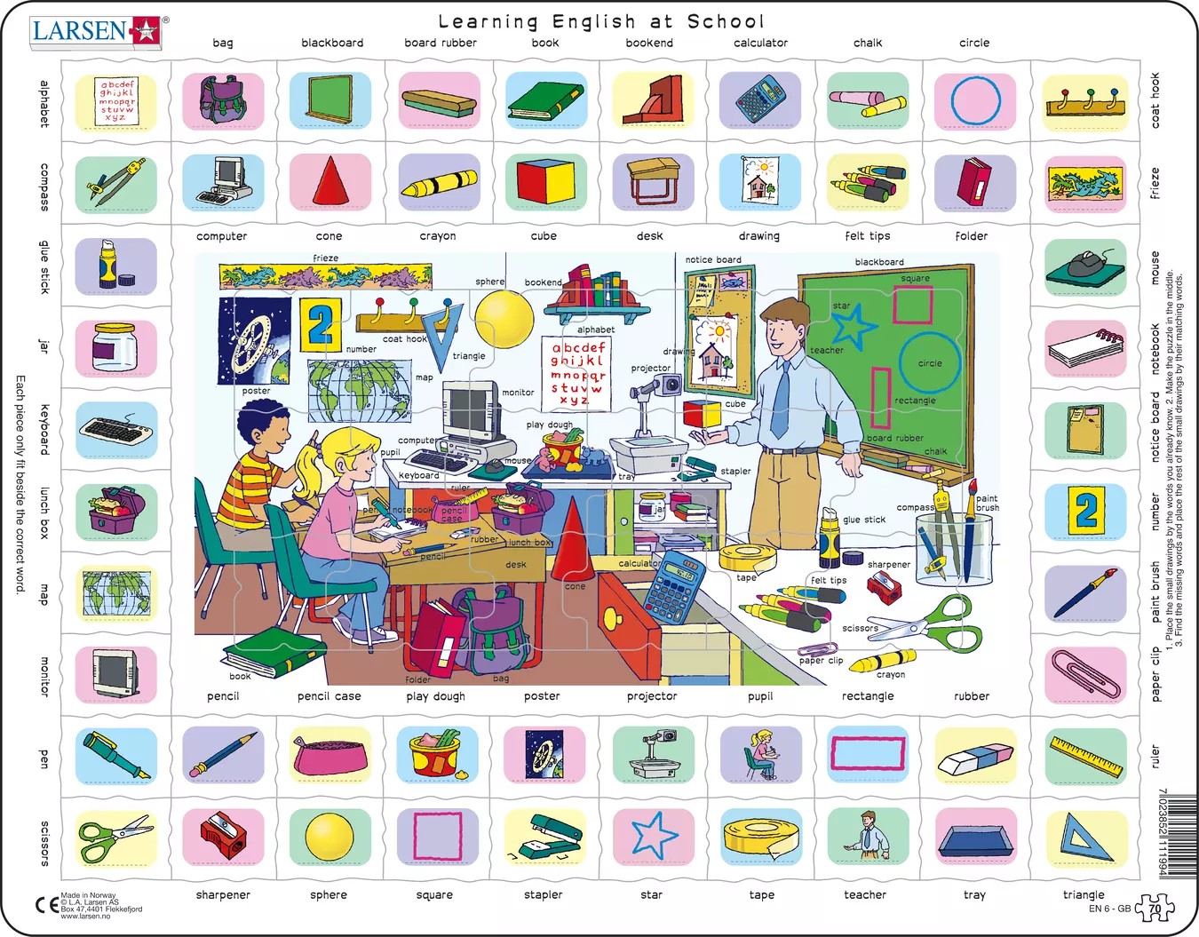 Puzzle educațional Larsen din 70 de piese - La școală